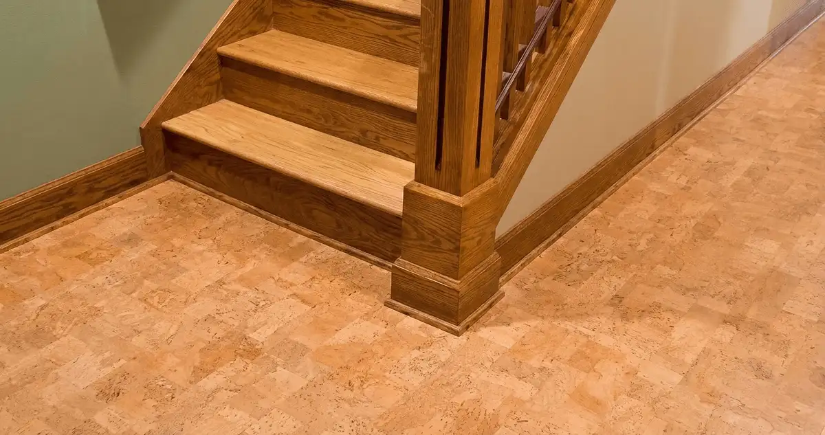 End of a staircase with cork flooring in Hollywood, FL